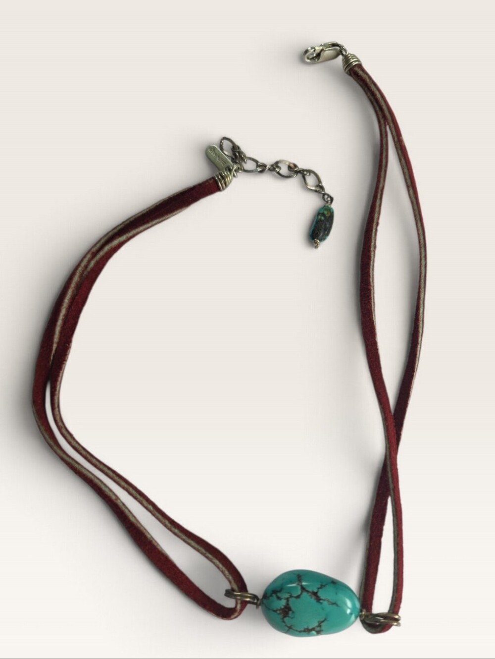 Mark Edge Eco-Vintage Genuine Turquoise Leather Choker Necklace. 925. Pristine. - Picture 4 of 7